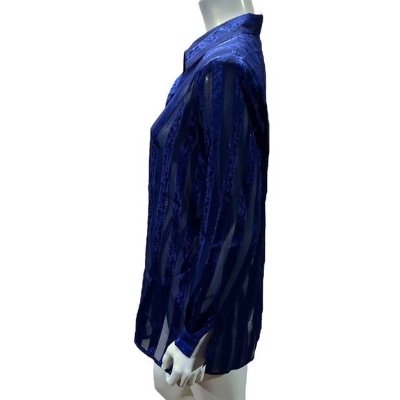 Ship'n Shore Royal Blue Striped Semi-Sheer Polyester Button Down Blouse Size M - Picture 2 of 13